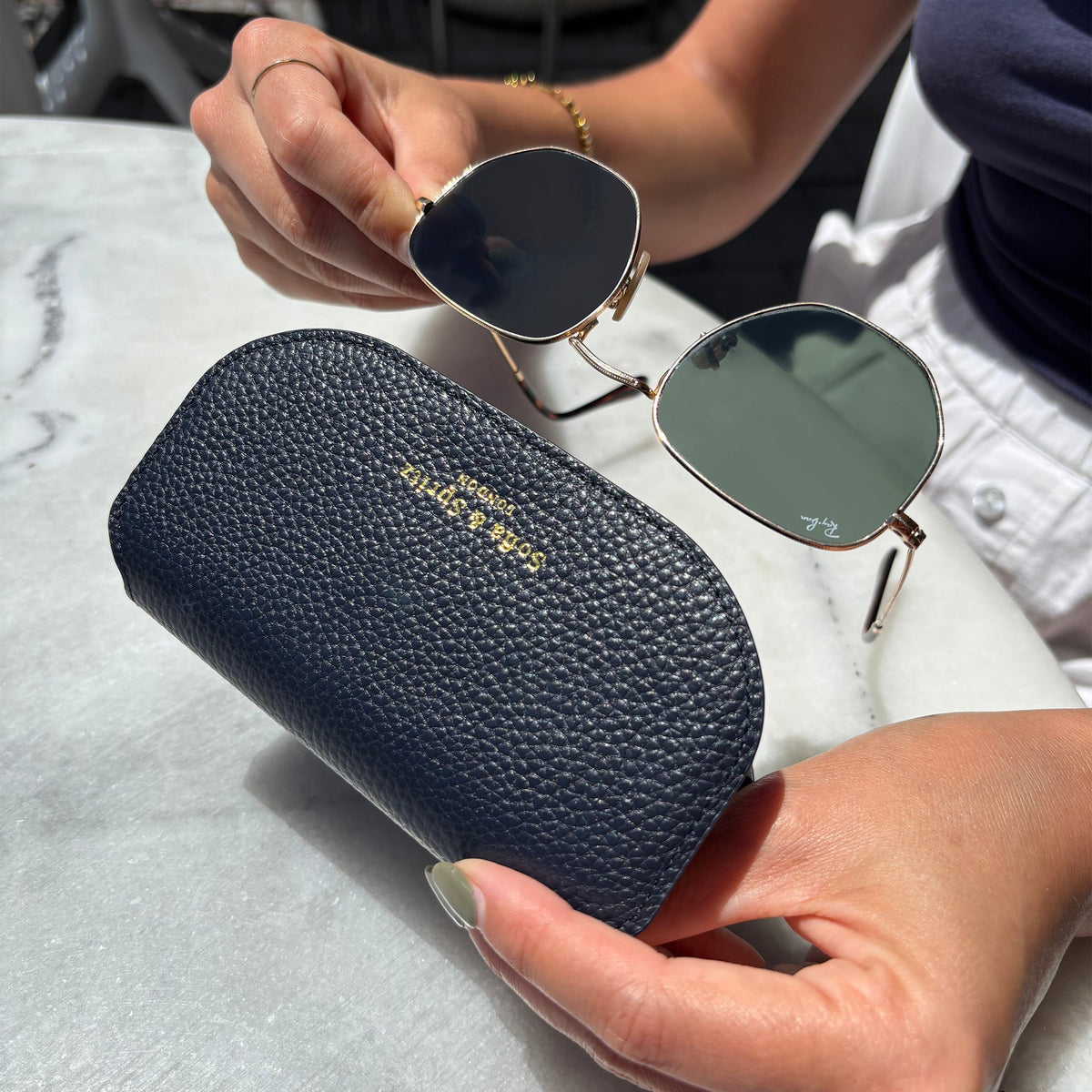 Slim Leather Glasses Case - Navy