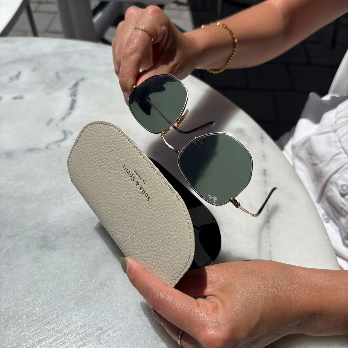 Slim Leather Glasses Case - Stone