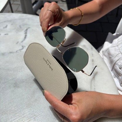 Slim Leather Glasses Case - Stone