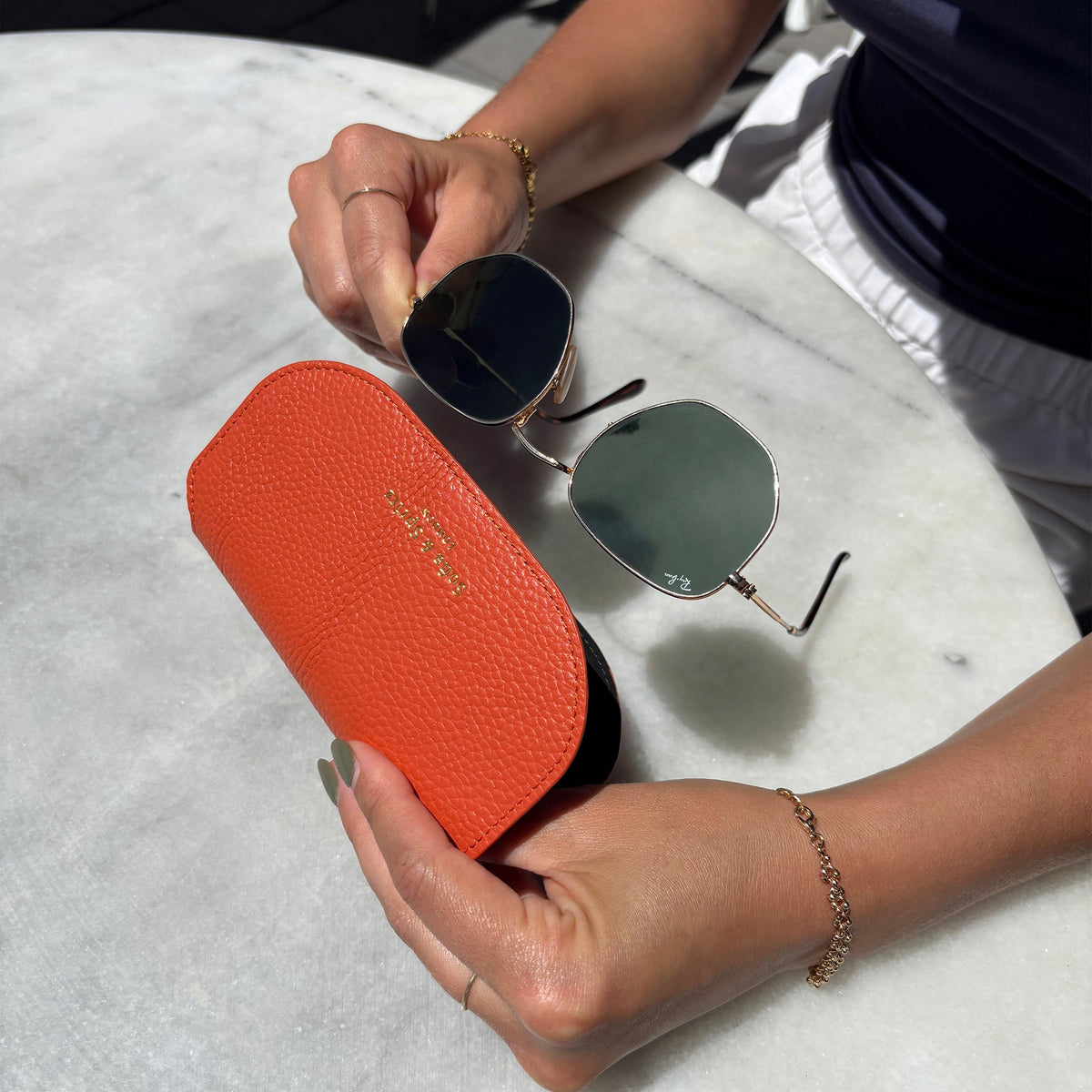 Slim Leather Glasses Case - Orange