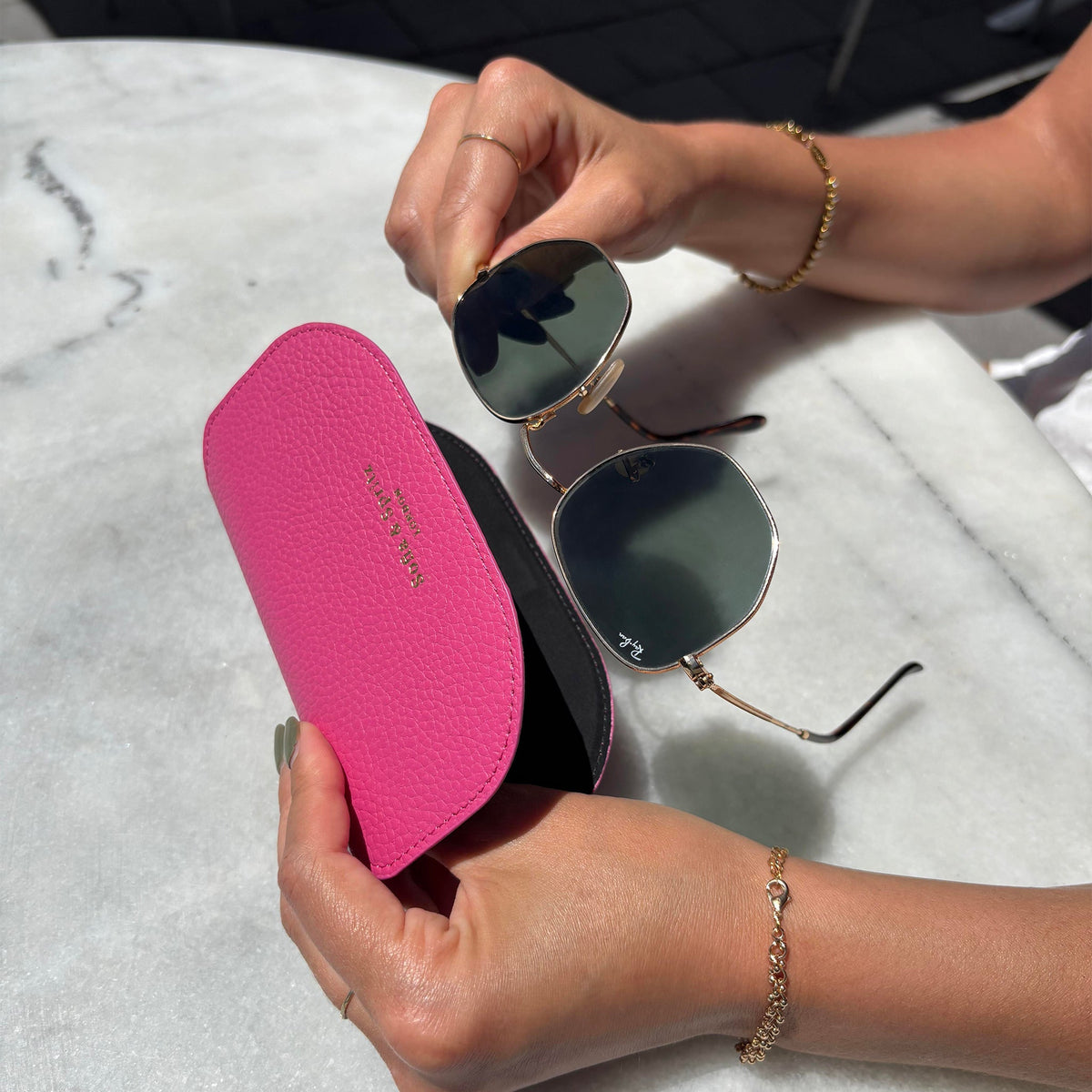 Slim Leather Glasses Case - Fuchsia Pink
