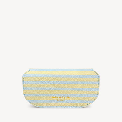 Slim Leather Glasses Case - Sky Blue & Yellow Stripe
