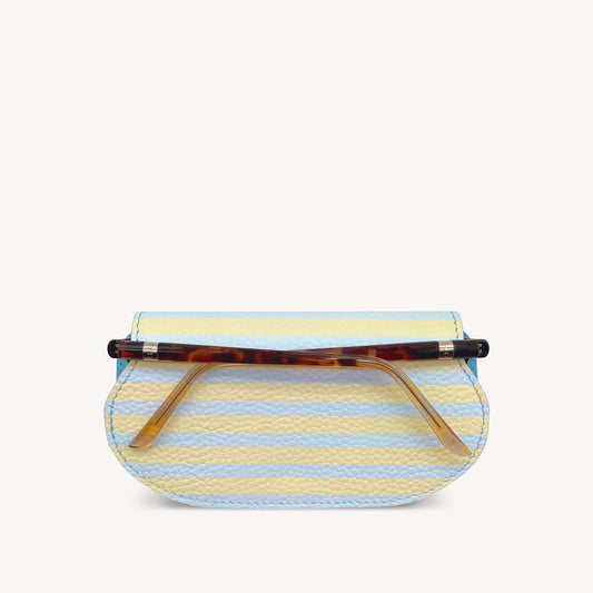 Slim Leather Glasses Case - Sky Blue & Yellow Stripe