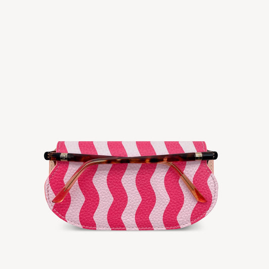 Slim Leather Glasses Case - Pink & Red Wave