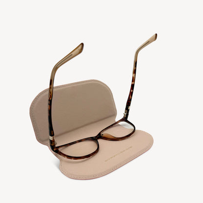 Slim Leather Glasses Case - Sky Blue & Yellow Stripe